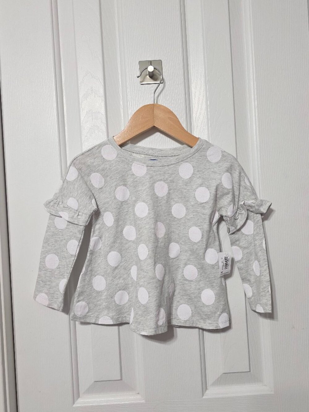 2t polka dot babydoll top, toddler girl, gray white